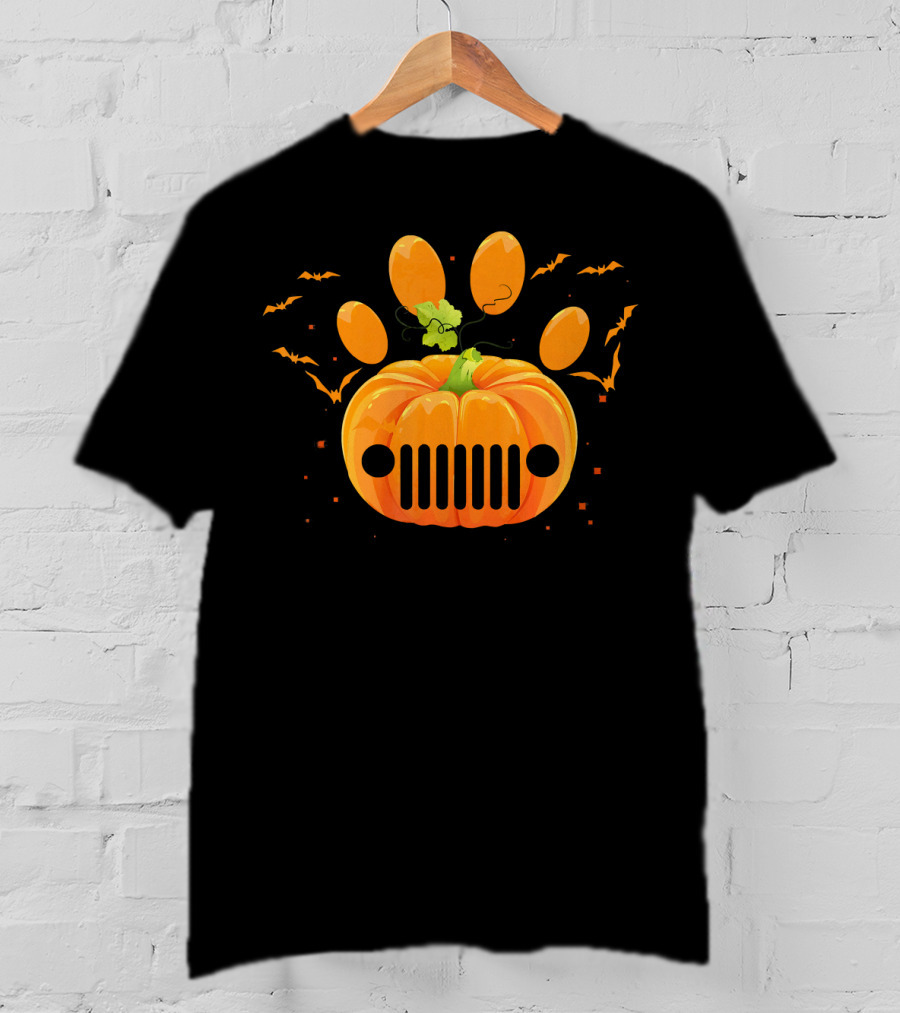 Jeep Pumpkin Dog Paw Halloween Bats Perfect T-Shirt