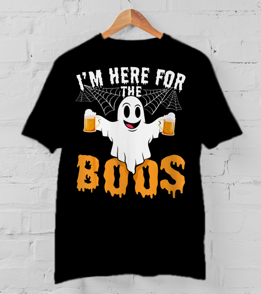 I'm Here For The Boos Halloween Drinking Ghost With Beers T-Shirt