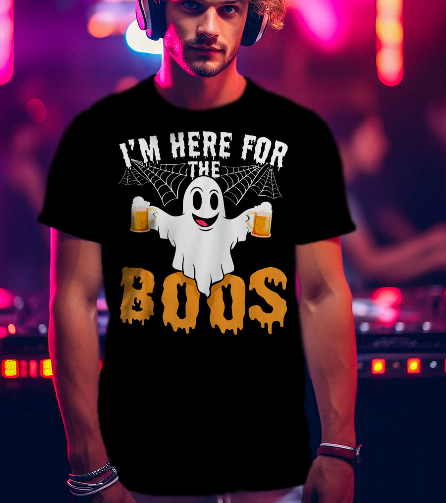 I'm Here For The Boos Halloween Drinking Ghost With Beers T-Shirt