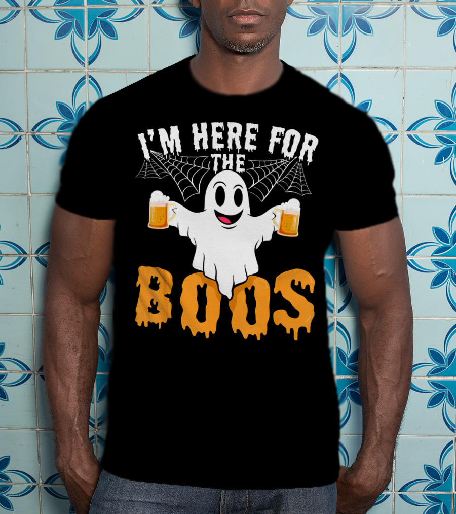 I'm Here For The Boos Halloween Drinking Ghost With Beers T-Shirt