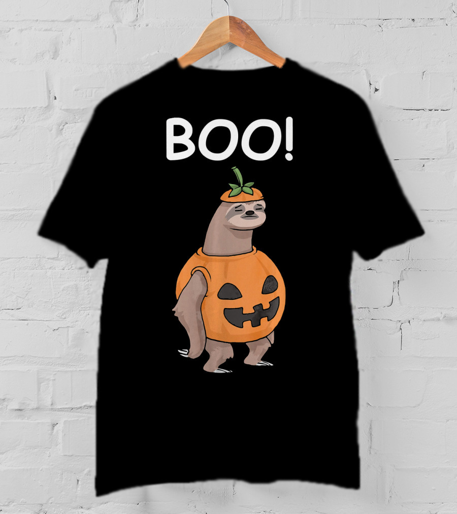 BOO Funny Halloween Sloth Lazy Jack Pumpkin T-Shirt