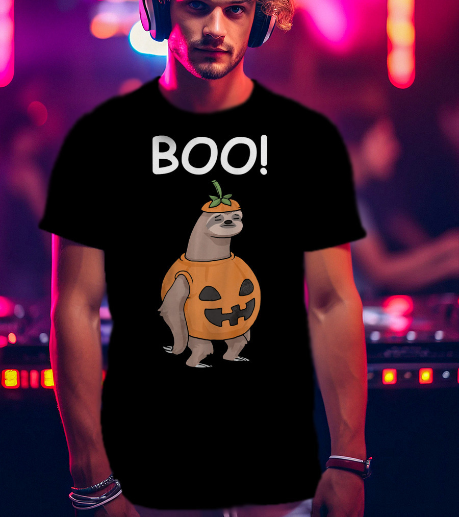 BOO Funny Halloween Sloth Lazy Jack Pumpkin T-Shirt