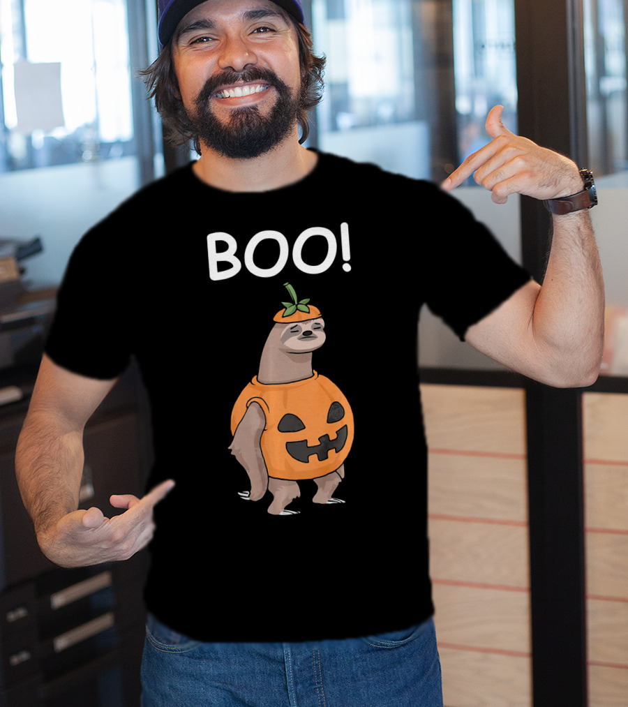 BOO Funny Halloween Sloth Lazy Jack Pumpkin T-Shirt