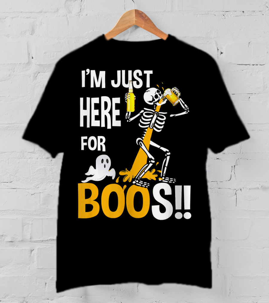 I'm Just Here For The BOOs Skeleton Drinking Ghost T-Shirt
