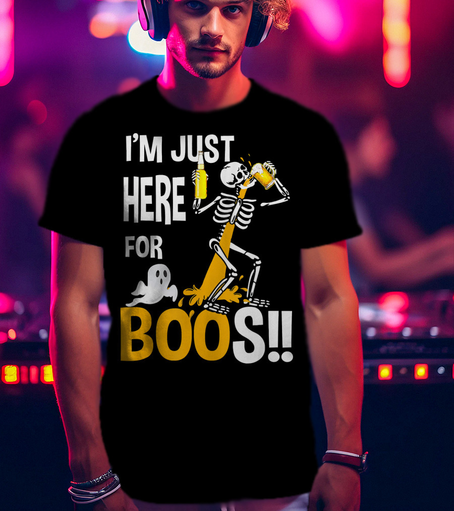 I'm Just Here For The BOOs Skeleton Drinking Ghost T-Shirt