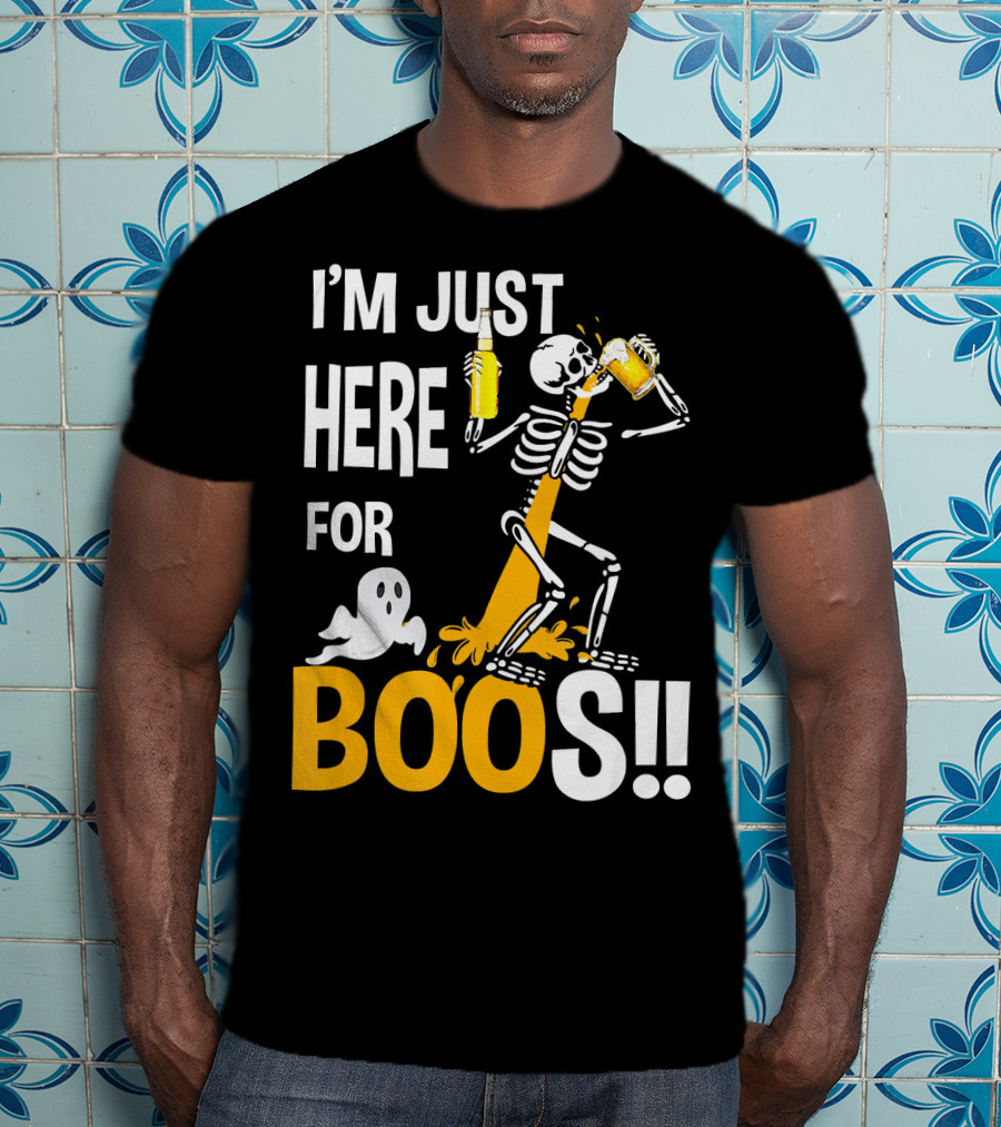 I'm Just Here For The BOOs Skeleton Drinking Ghost T-Shirt
