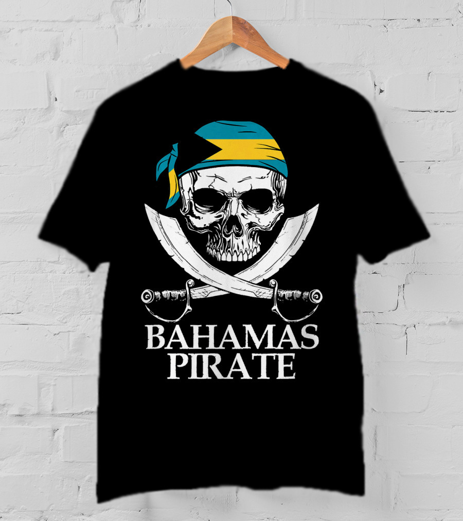 Bahamas Pirate Skull Crossed Cutlasses Jolly Roger Flag Bandana T-Shirt