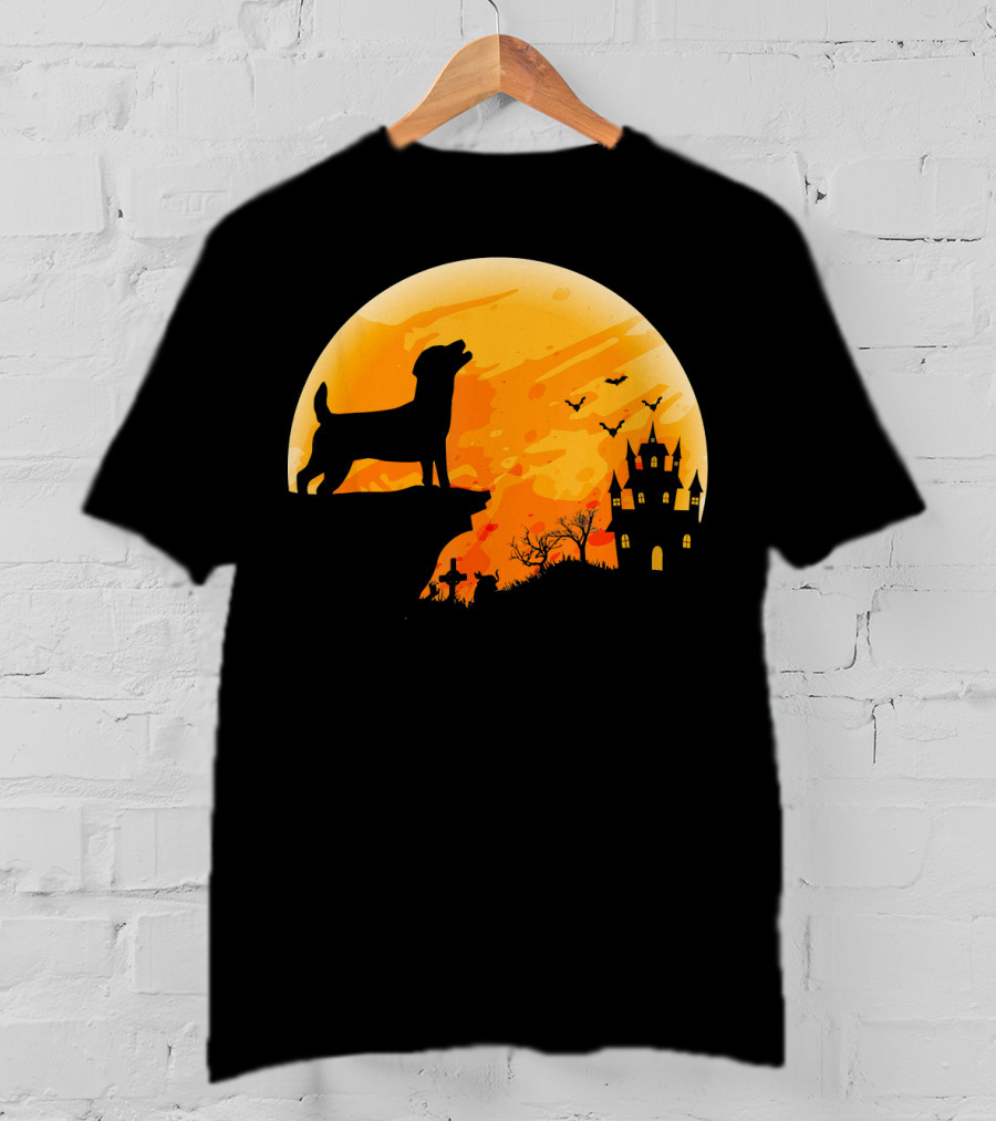 Halloween Costume Jack Russell Terrier Moonlit Haunted Castle Scene T-Shirt