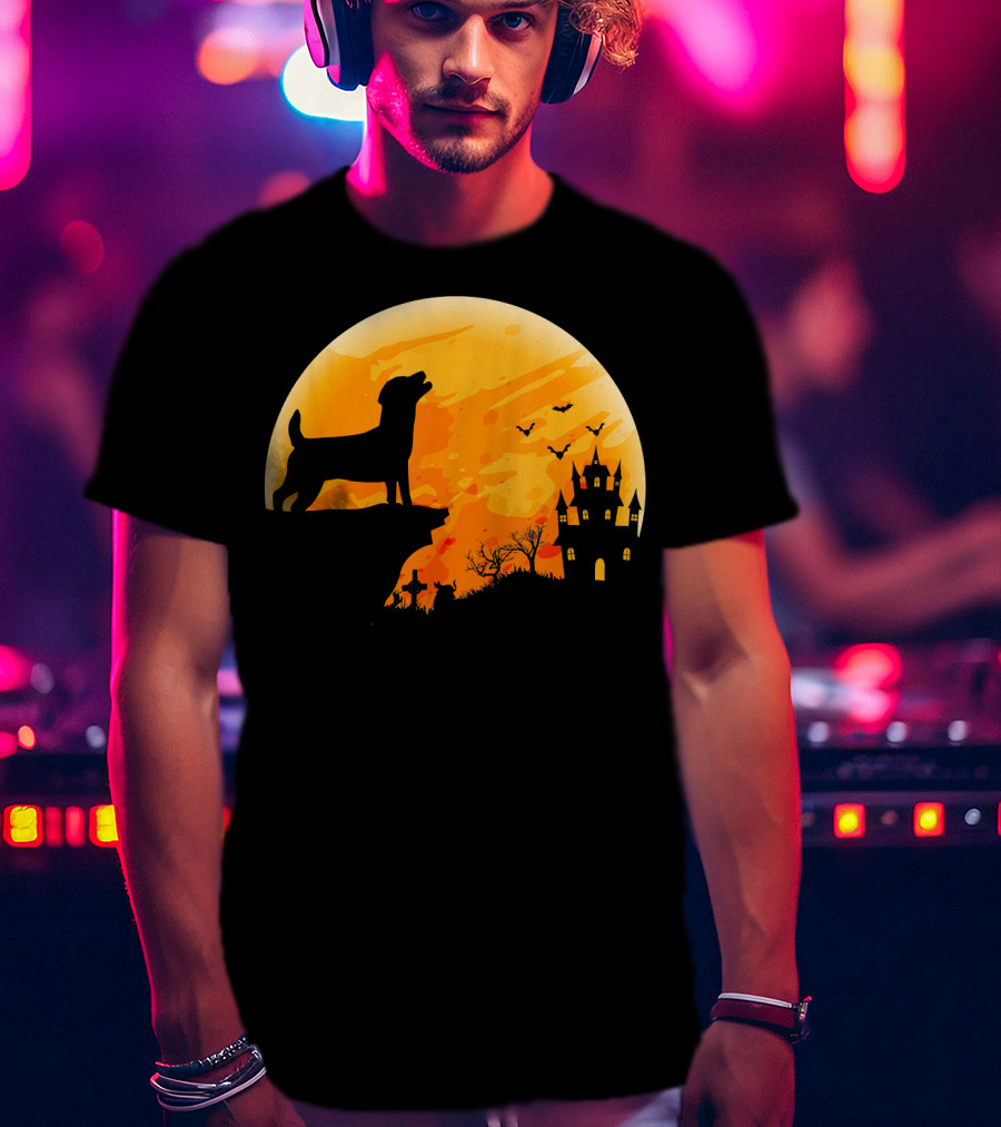Halloween Costume Jack Russell Terrier Moonlit Haunted Castle Scene T-Shirt