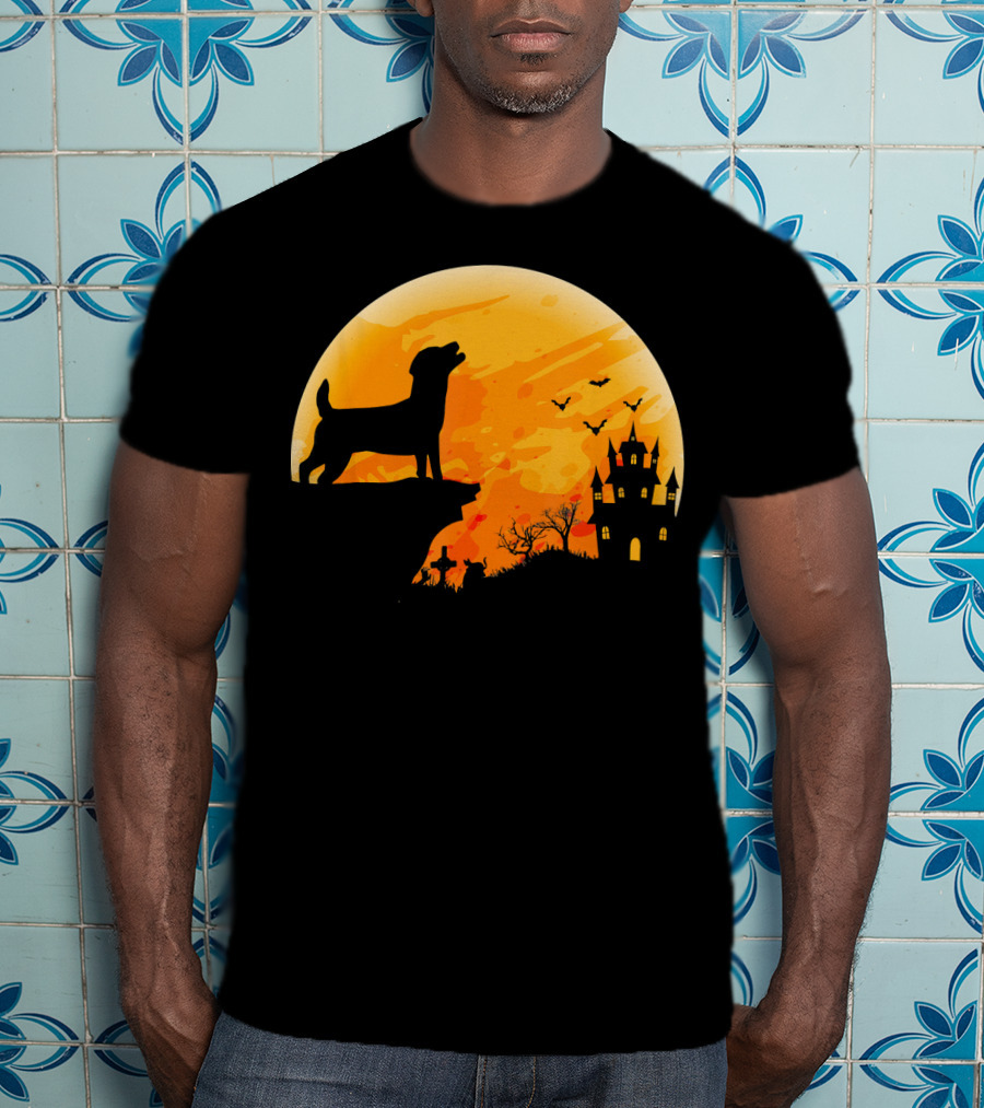 Halloween Costume Jack Russell Terrier Moonlit Haunted Castle Scene T-Shirt