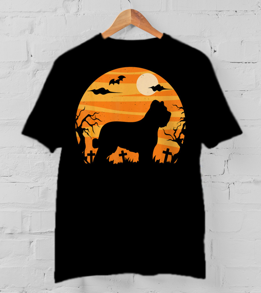 Briard Dog Halloween Moonlit Graveyard Scene T-Shirt