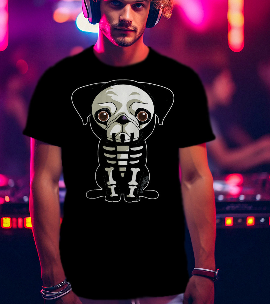 Skeleton Pug Halloween Dog Skeleton X-Ray T-Shirt