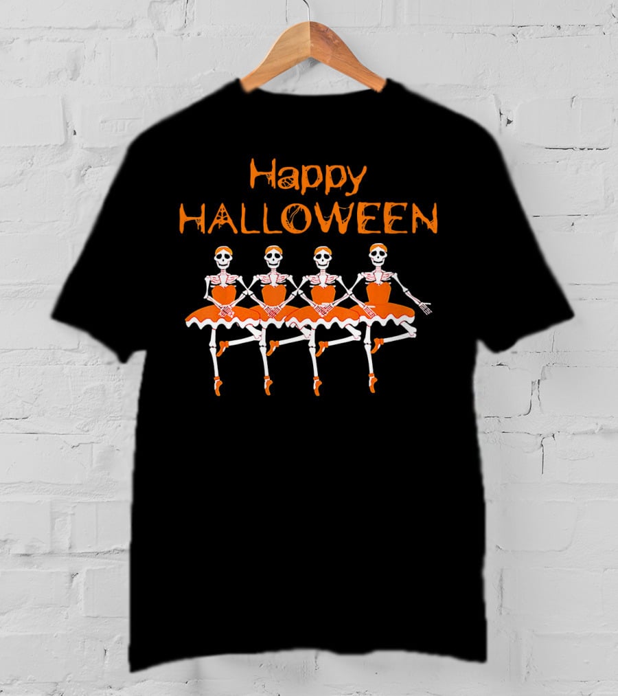 Happy Halloween Funny Dancing Ballet Skeletons T-Shirt