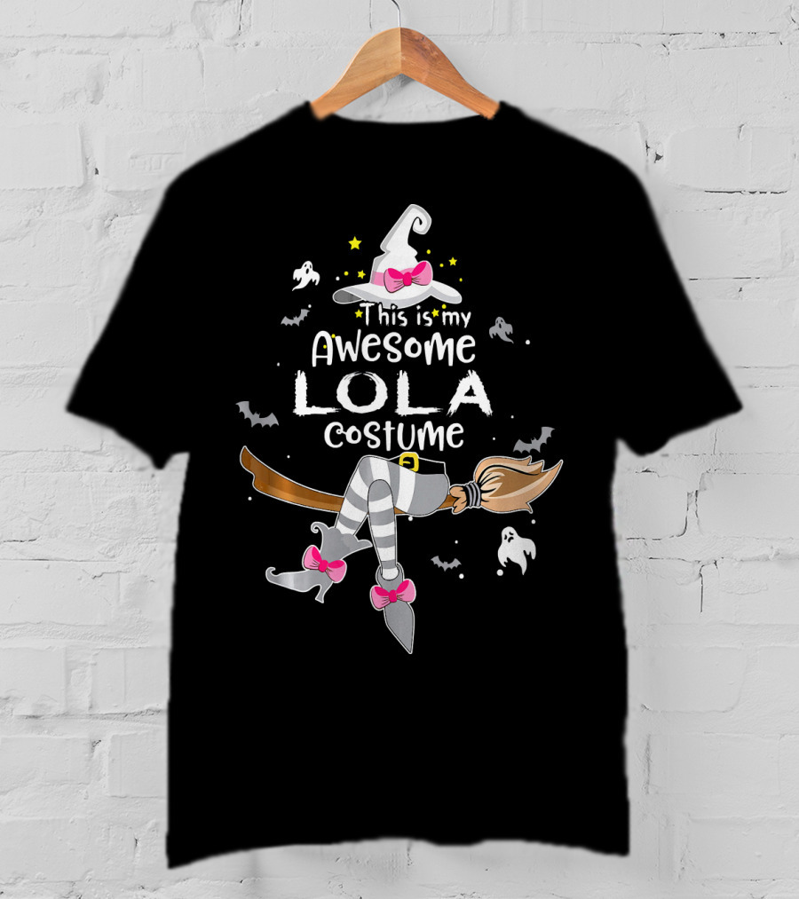 This Is My Awesome Lola Costume Witch Hat And Boots Halloween Ghosts Bats T-Shirt
