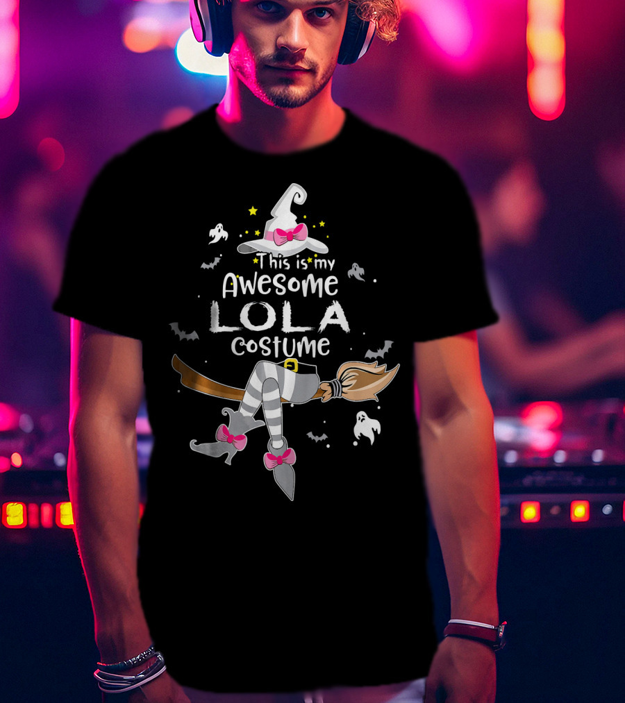 This Is My Awesome Lola Costume Witch Hat And Boots Halloween Ghosts Bats T-Shirt