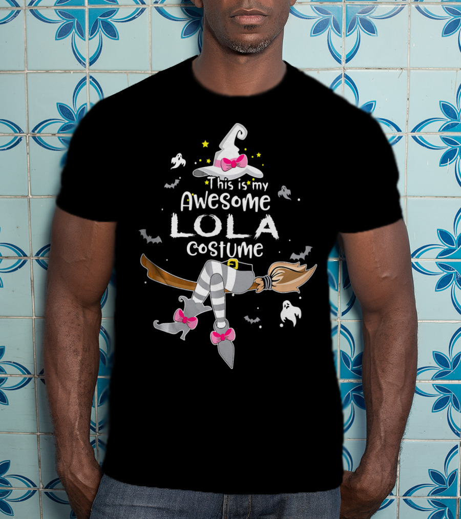 This Is My Awesome Lola Costume Witch Hat And Boots Halloween Ghosts Bats T-Shirt