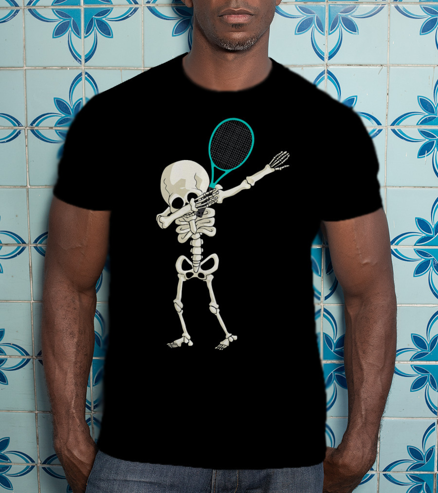 Halloween Skeleton Tennis Dabbing Spooky Racket Pose T-Shirt