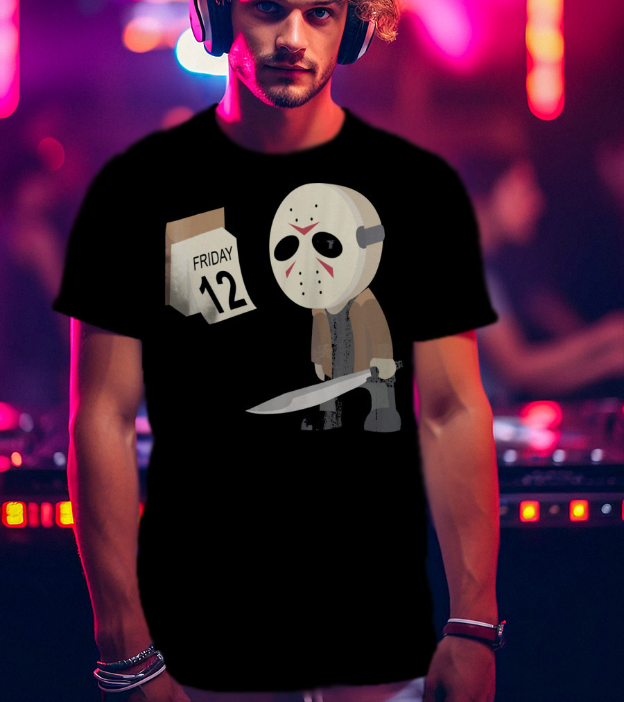 Friday 12th Funny Halloween Horror Graph Calendar Mask Character T-Shirt