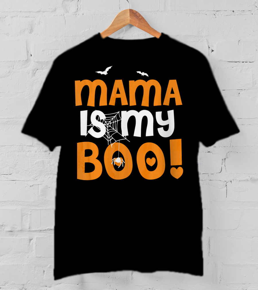 Mama Is My Boo Halloween Spider Web Heart Bats T-Shirt