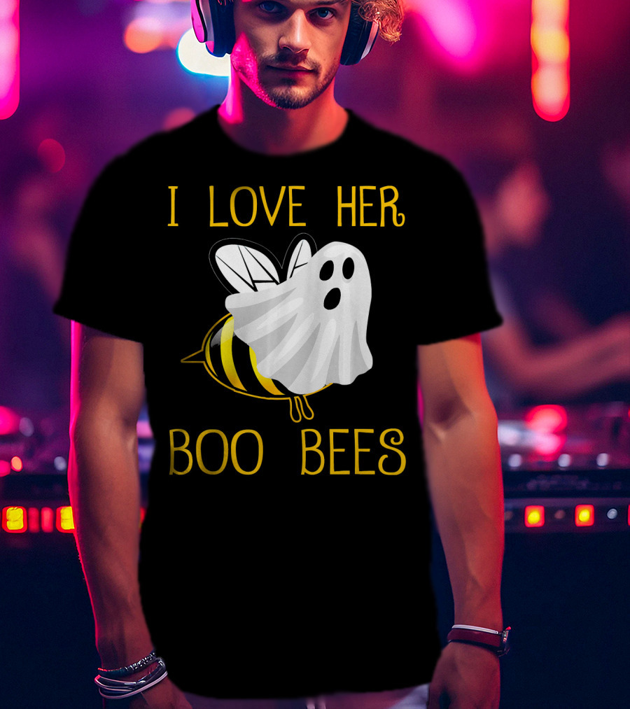 I Love Her Boo Bees Halloween Couple T-Shirt