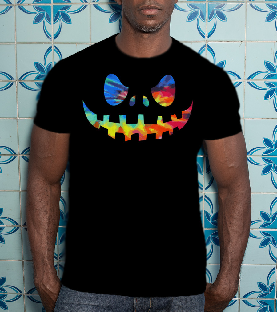 Tie Dye Funny JackOLantern Rainbow Face T-Shirt