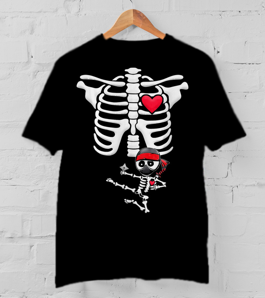 Ninja Baby Skelly With Heart And Red Bandana T-Shirt