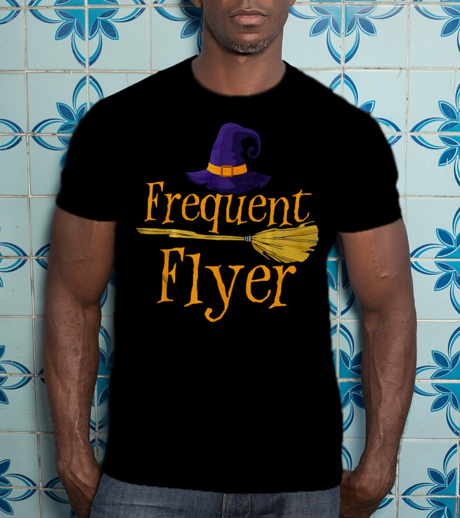 Frequent Flyer Witch Hat And Broom Halloween T-Shirt