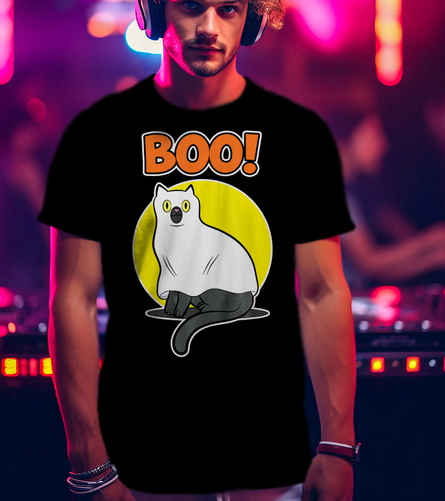 Boo Cat Ghost Halloween Party Fun T-Shirt
