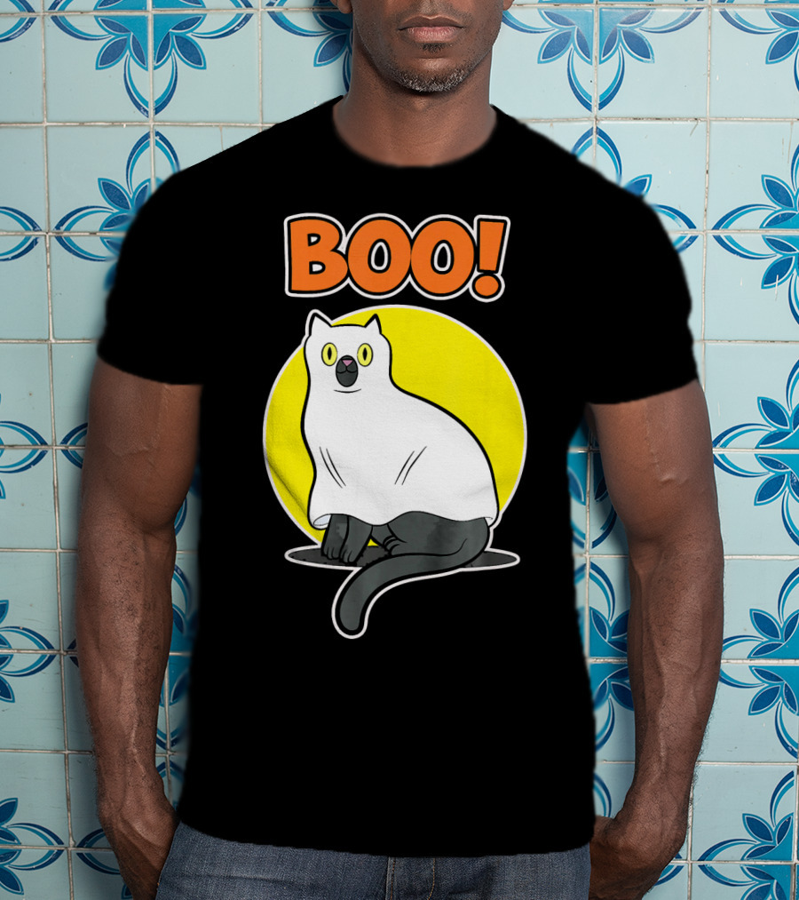 Boo Cat Ghost Halloween Party Fun T-Shirt