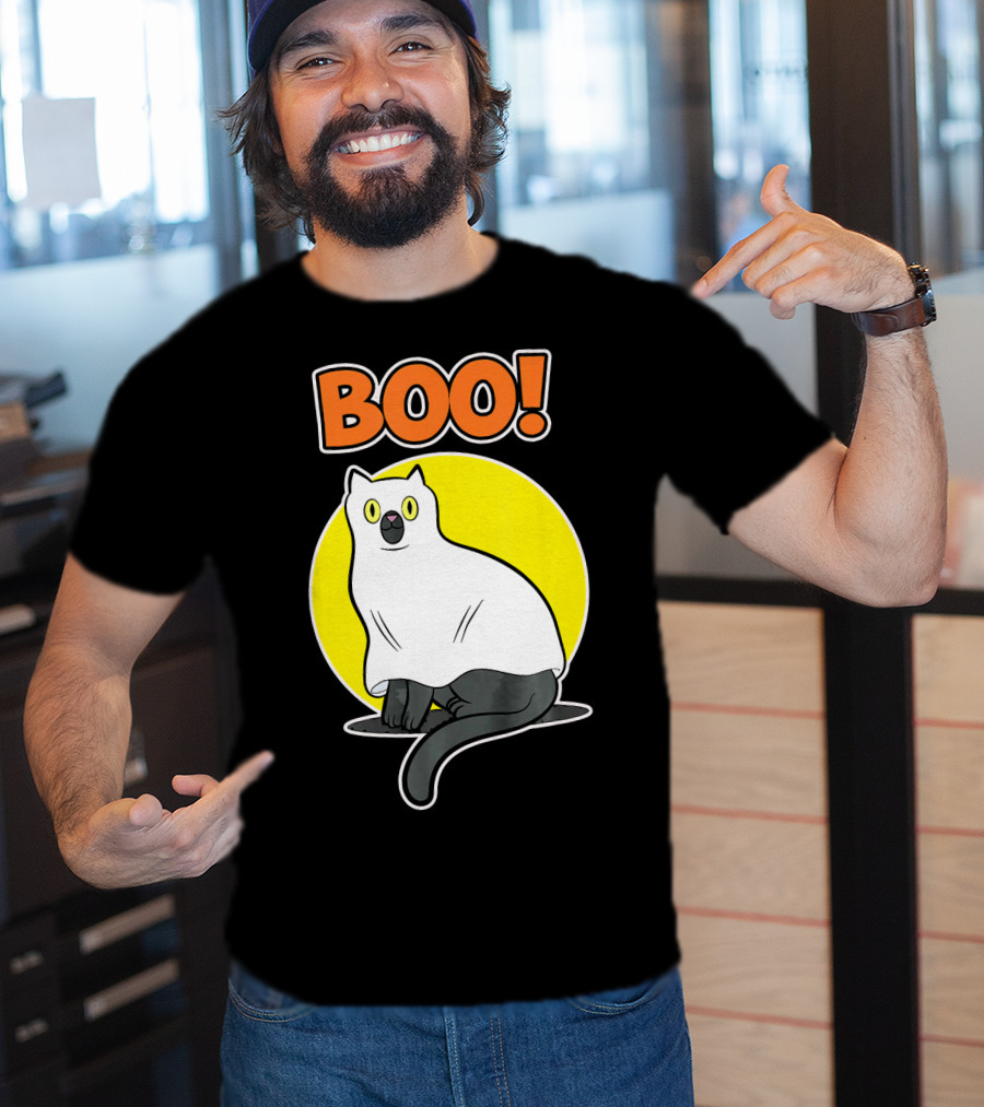 Boo Cat Ghost Halloween Party Fun T-Shirt