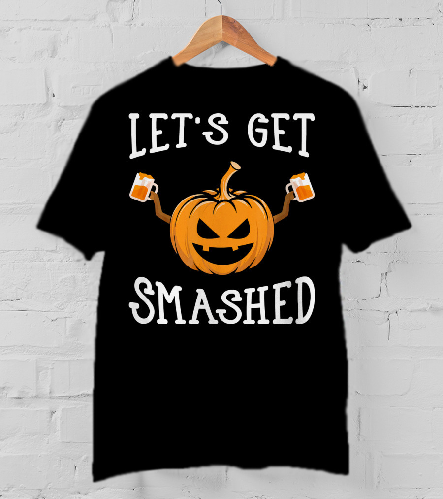 Let's Get Smashed Pumpkin Drinking Beer Costume T-Shirt
