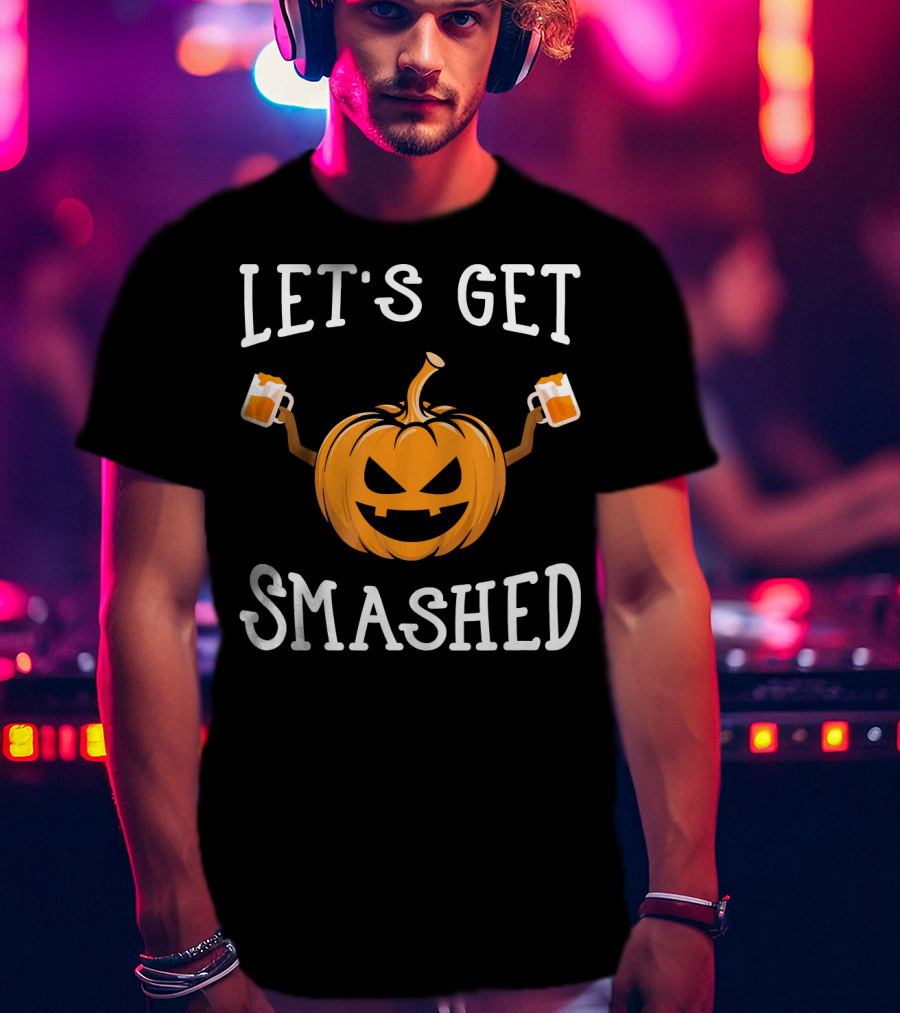 Let's Get Smashed Pumpkin Drinking Beer Costume T-Shirt