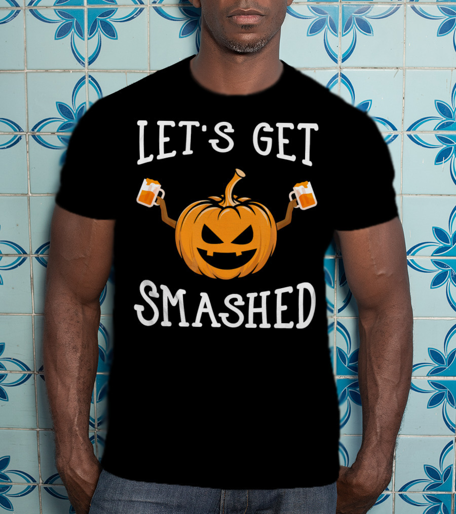 Let's Get Smashed Pumpkin Drinking Beer Costume T-Shirt