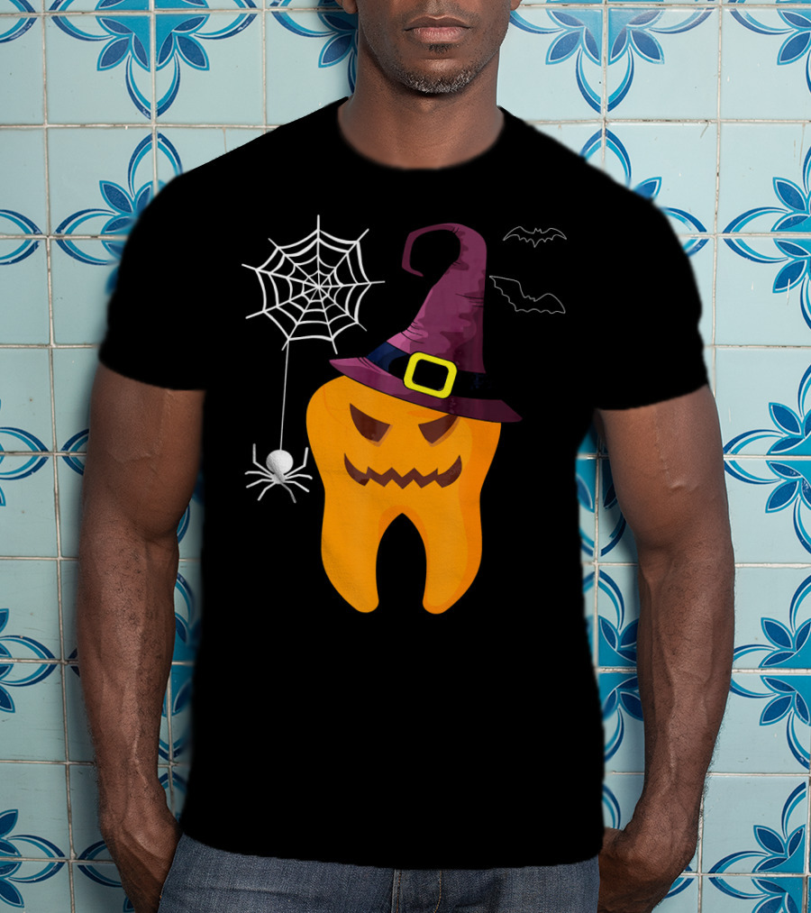 Halloween Dental Witch Dentist Tooth With Spider And Hat T-Shirt