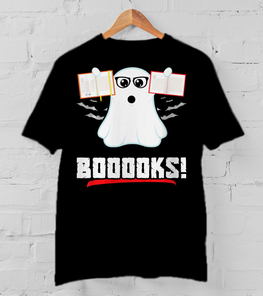 BOOOOKS Boo Ghost Reading Book Lib With Bats And Glasses T-Shirt