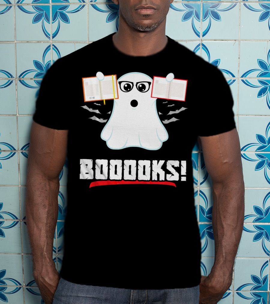 BOOOOKS Boo Ghost Reading Book Lib With Bats And Glasses T-Shirt