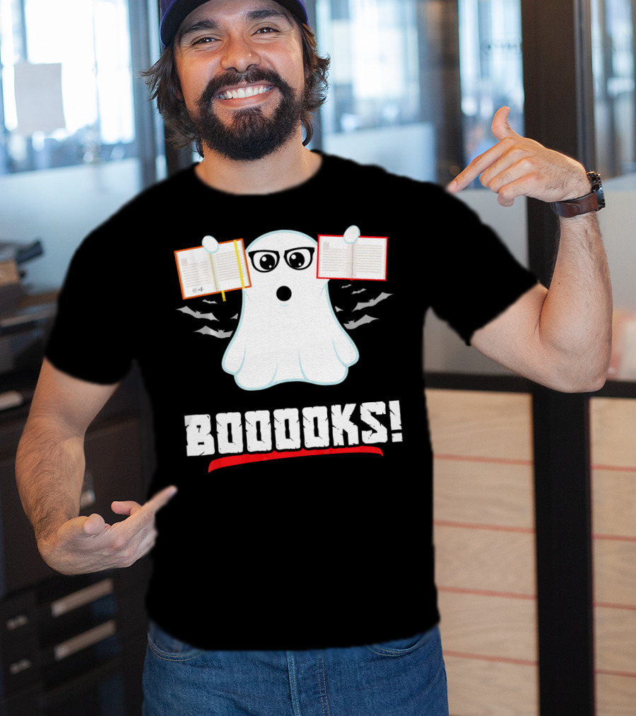 BOOOOKS Boo Ghost Reading Book Lib With Bats And Glasses T-Shirt