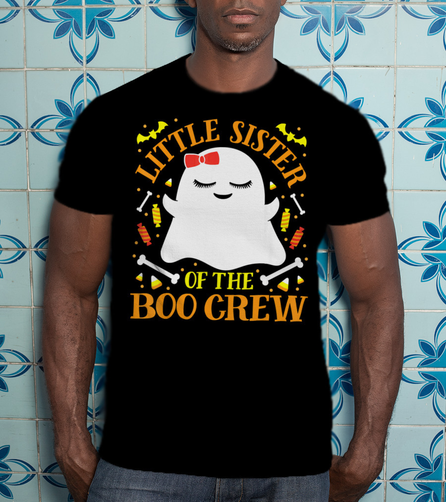 Little Sister Of The Boo Crew Ghost Halloween Candy Bats T-Shirt