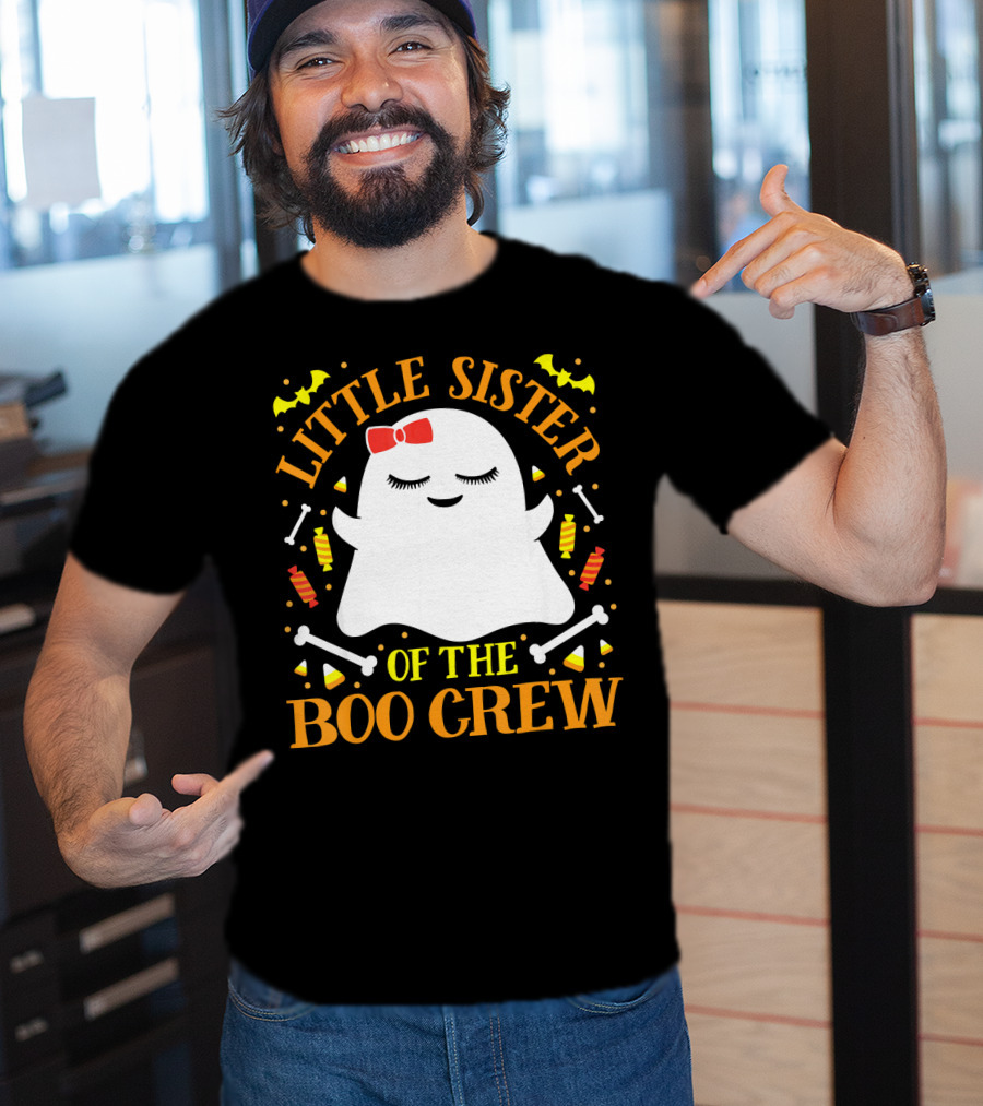 Little Sister Of The Boo Crew Ghost Halloween Candy Bats T-Shirt