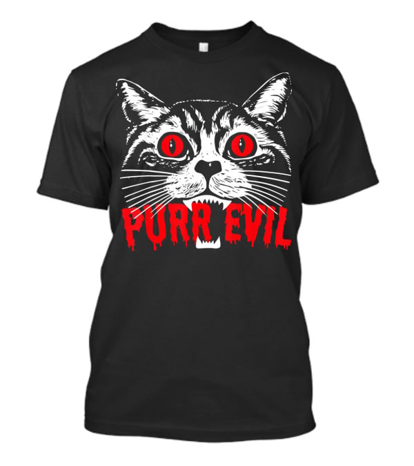 Purr Evil Satanic Cat Red Eyes Halloween T-Shirt