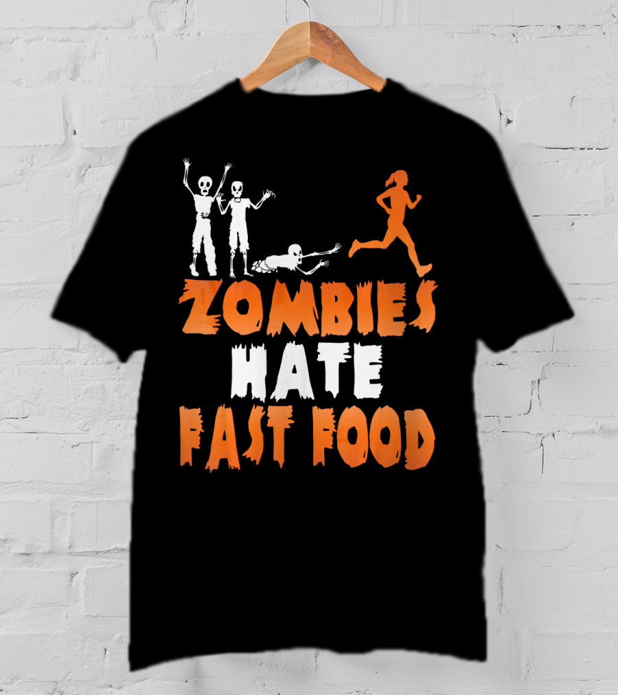 Zombies Hate Fast Food Skeletons Chasing Runner T-Shirt