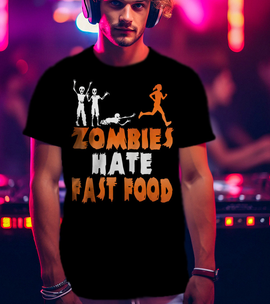 Zombies Hate Fast Food Skeletons Chasing Runner T-Shirt