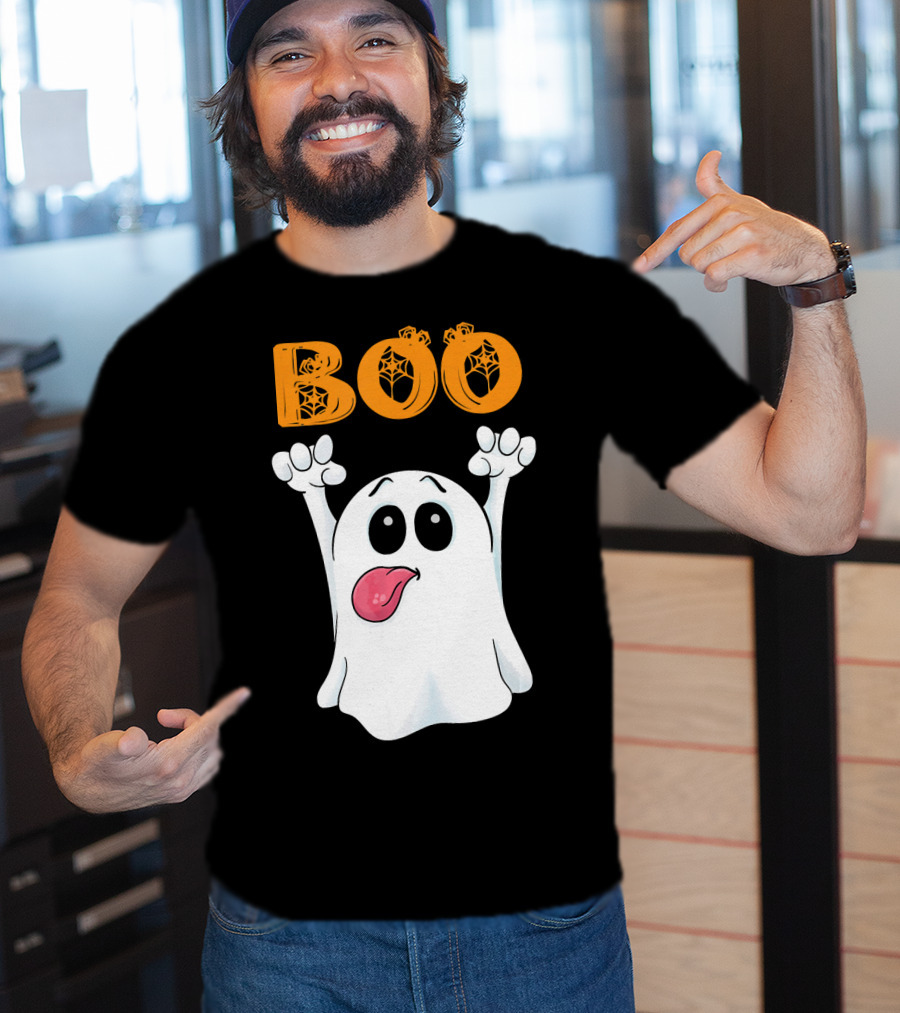 Boo Silly Ghost With Pumpkin Lettering T-Shirt