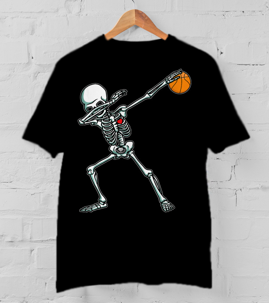 Dabbing Skeleton With Basketball T-Shirt