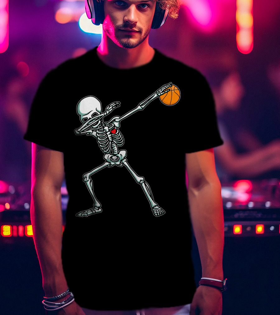 Dabbing Skeleton With Basketball T-Shirt