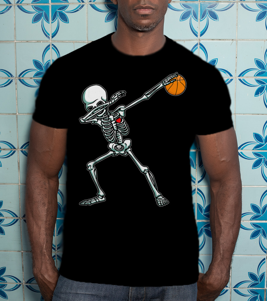 Dabbing Skeleton With Basketball T-Shirt
