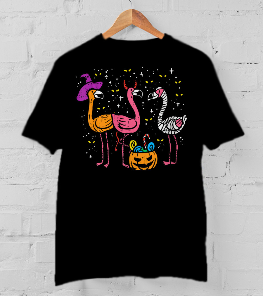 Scary Flamingos Witch Devil Mummy Halloween T-Shirt