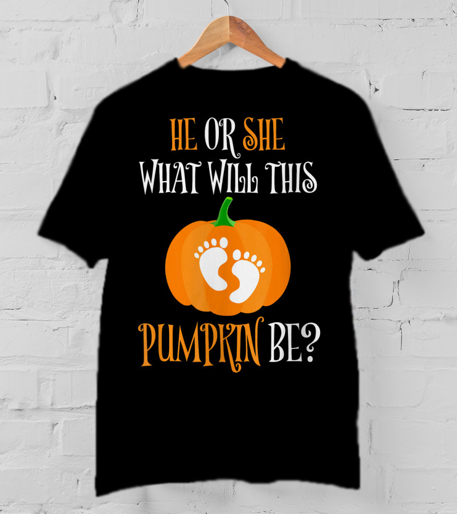 He Or She What Will This Pumpkin Be Gender Reveal Pregnancy T-Shirt
