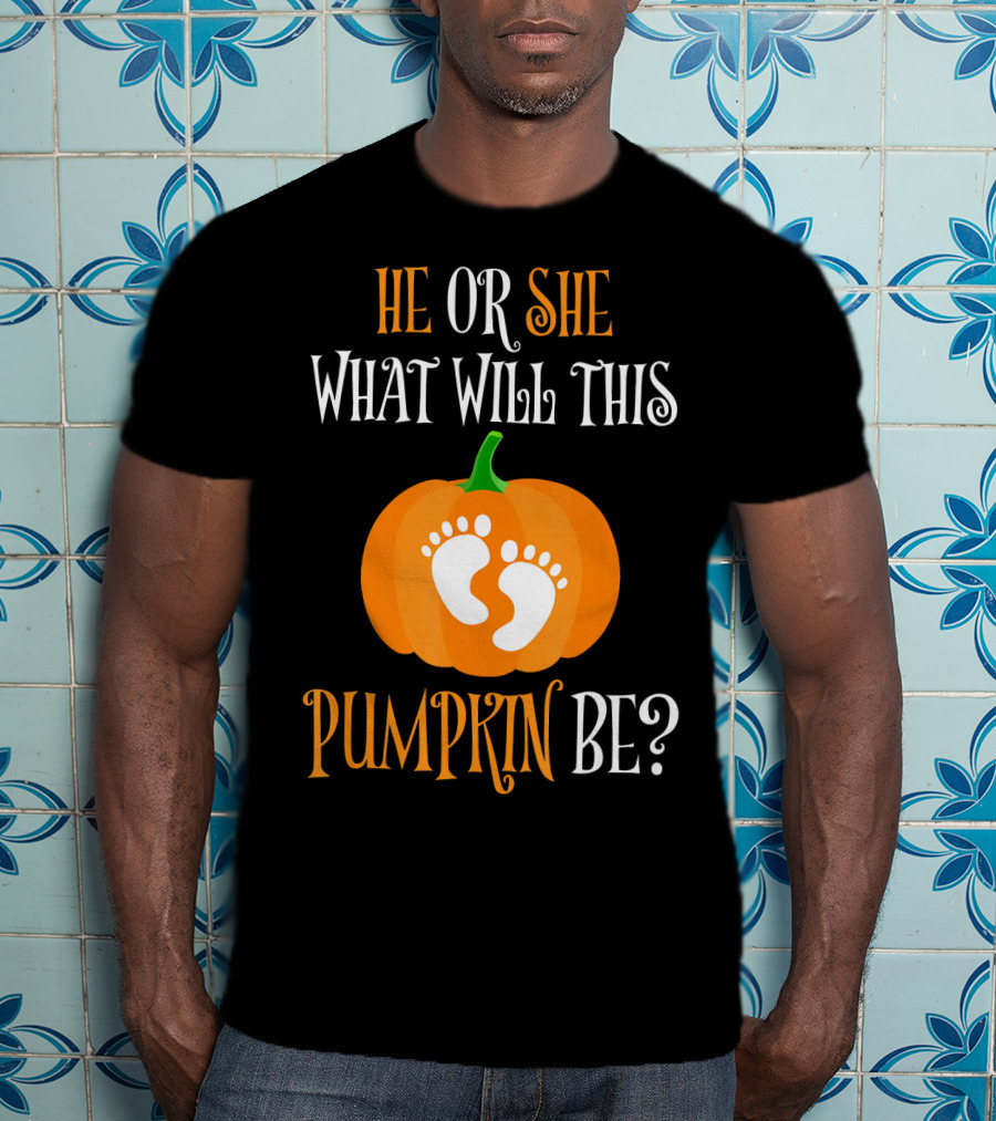 He Or She What Will This Pumpkin Be Gender Reveal Pregnancy T-Shirt
