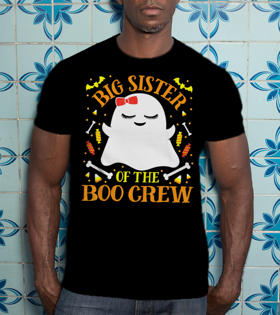 Big Sister Of The Boo Crew Ghost With Candy And Bones T-Shirt